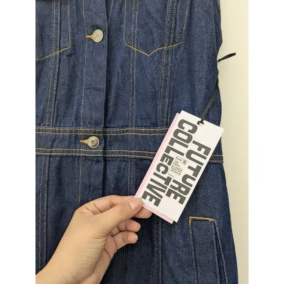 Women's Collared Denim Mini Dress - Future Collective With Alani Noelle Blue 8 - Picture 8 of 11